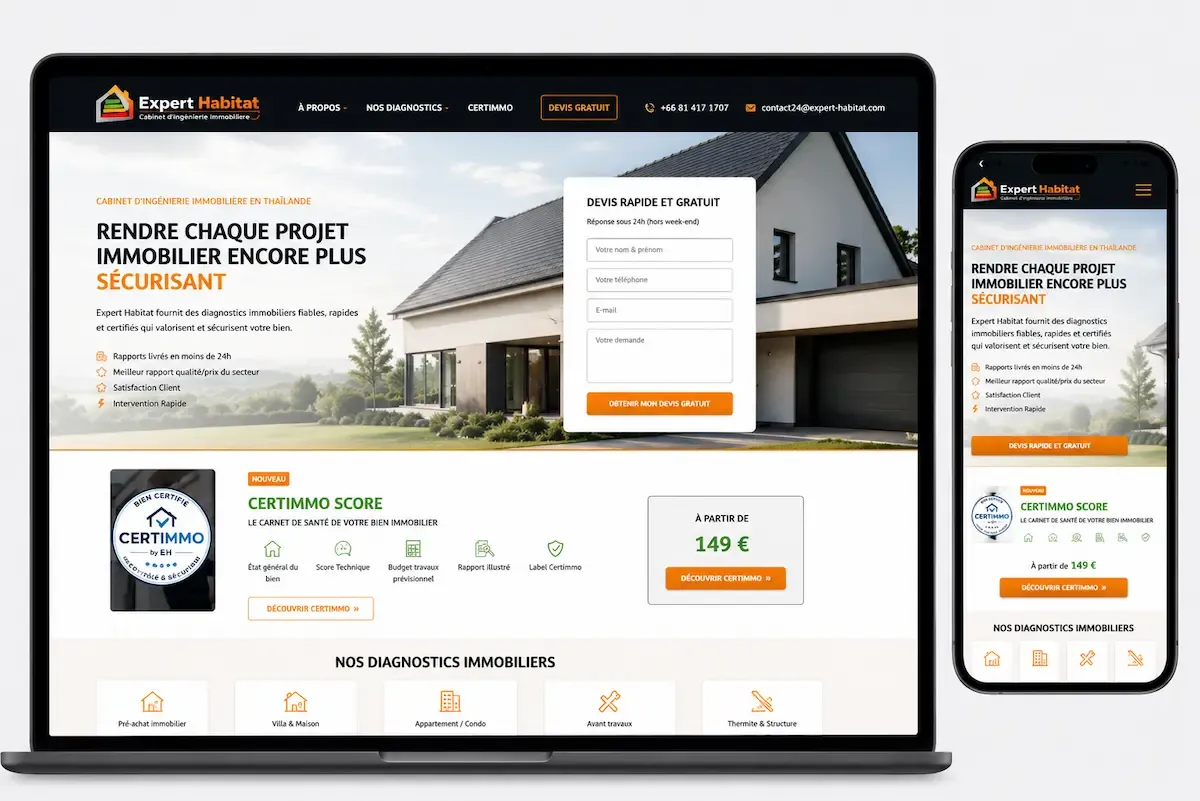 Aperçu du projet Expert Habitat — Refonte partielle et accompagnement SEO